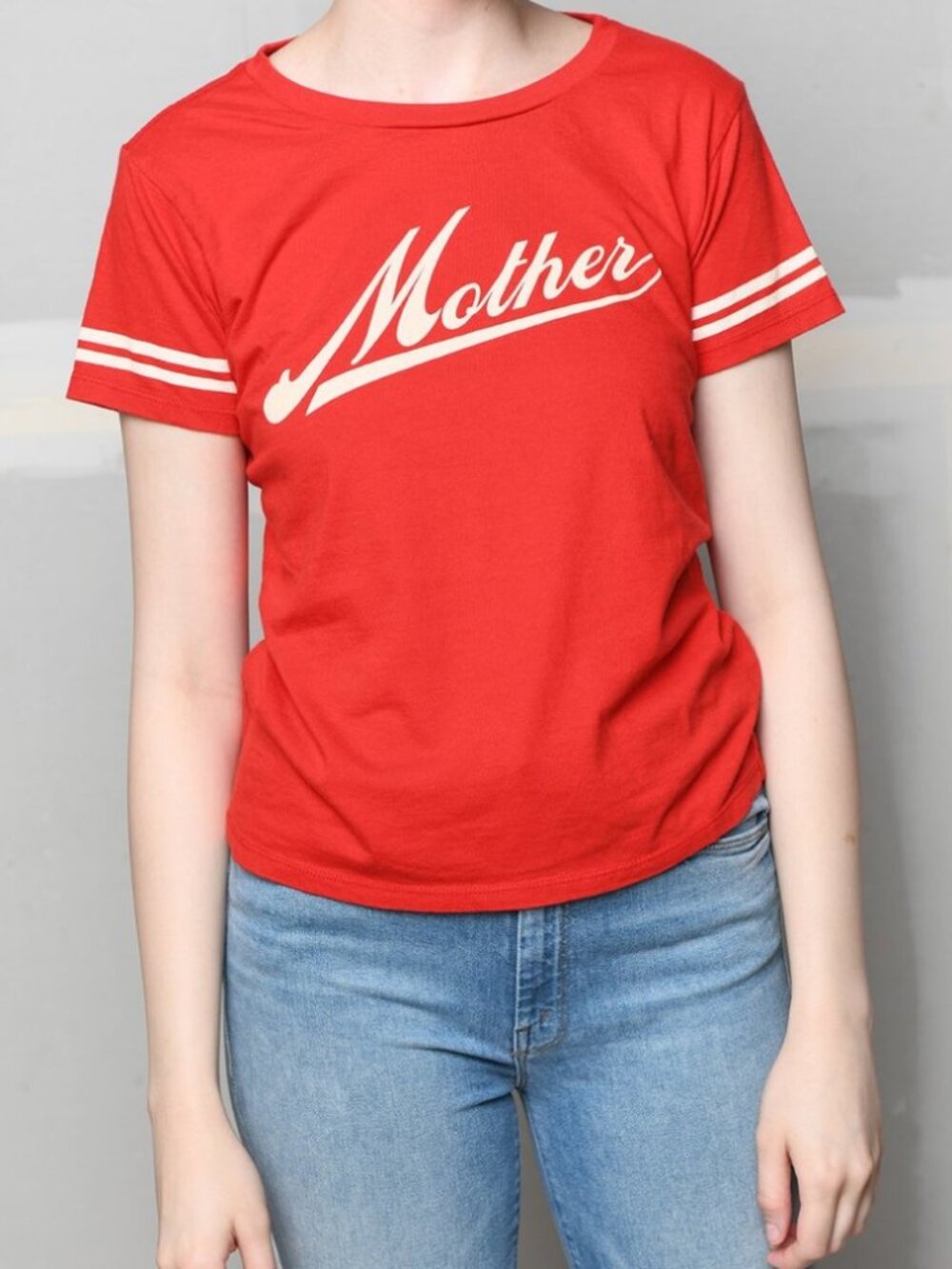 MOTHER The Lil Goodie Goodie T-Shirt in Bright Red Mother Script- M- MSRP $105